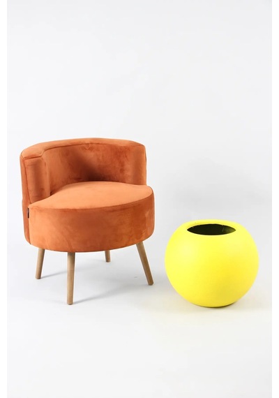 Orta Boy Fiber Saksı Küre Model Beton Dokulu Sarı