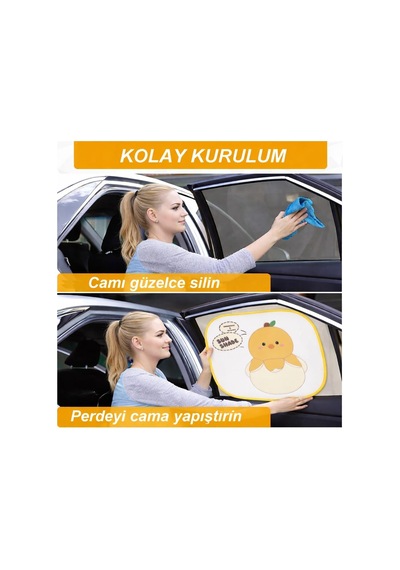 Sarı Beyaz Civcivli Oto Yan Cam Perdesi, Araba Ön Cam Perdesi, Otomobil Yan Cam Güneşliği, Oto Güneşlik Perde 2 A Genel