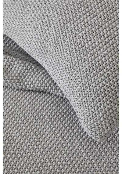 The White Company Lyra Throw, Yumuşak Pamuk Örgü Battaniye, 140 X 200 Cm Polyester Battaniye Gri Tek Ebat