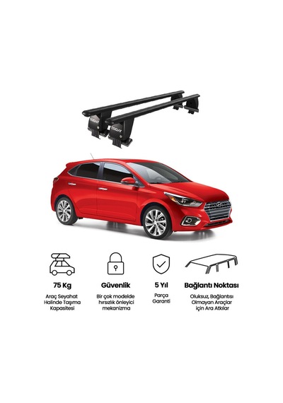 Royal Hyundai Accent V 2017 Ve Sonrası Uyumlu Siyah Kilitli Ara Atkı Port Bagaj Tavan Barı
