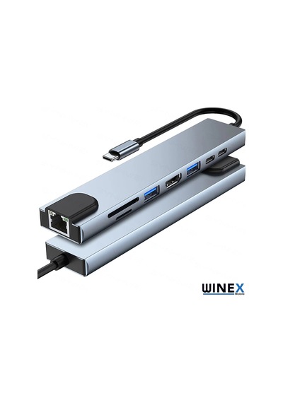 Winex 8In1 Usb Type-C Hub Port Adaptör Hdmı Usb Ethernet Pd Giriş