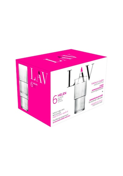Lav Helen Cam Meşrubat Bardağı 6'lı 400 ml (Büyük Su/Kokteyl/Soğuk Kahve Bardağı )