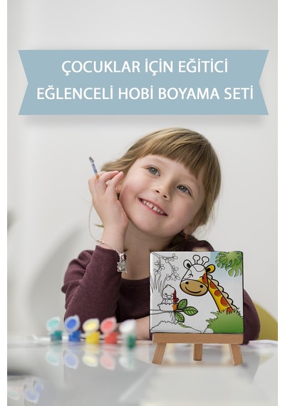 Sevimli Zürafa Ve Kuş Çocuk Eğitici Tuval Boyama Hobi Seti