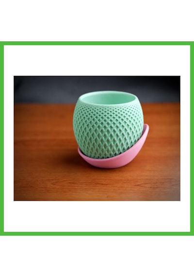 Vaveni 3d Baskı Küre Saksı - Kafes Dokulu İki Parçalı Dekoratif Saksı - Mint-pembe Arz