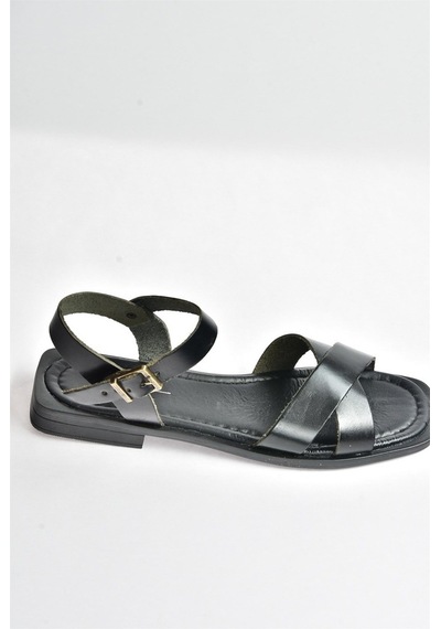 Fox Shoes Siyah Hakiki Deri Çapraz Bantlı Günlük Kadın Sandalet (539485616)