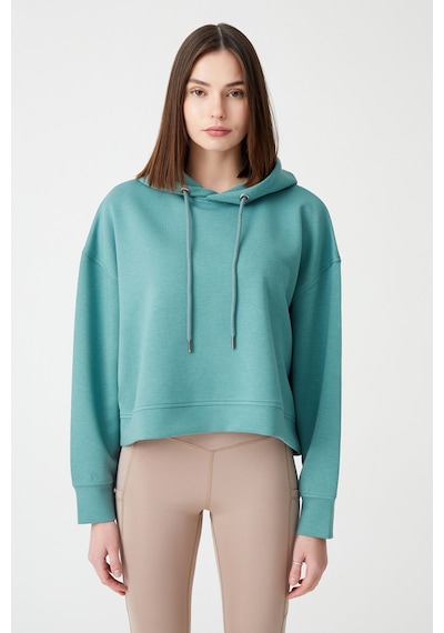 Los Ojos Mavi Yeşil Kapüşonlu Yumuşak Dokulu Crop Sweatshirt Cropped Sweat Mavi-yeşil Mavi-yeşil