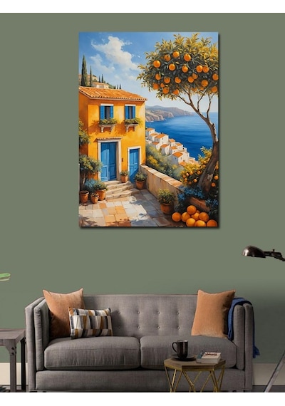 Kanvas Tablo Mavi Kapılı Sahil Evi 70cmx100cm