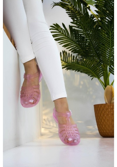 Sermoda Yumuşak Plastik Deniz Ayakkabısı Kadın Sandalet Şeffaf Sim Pembe