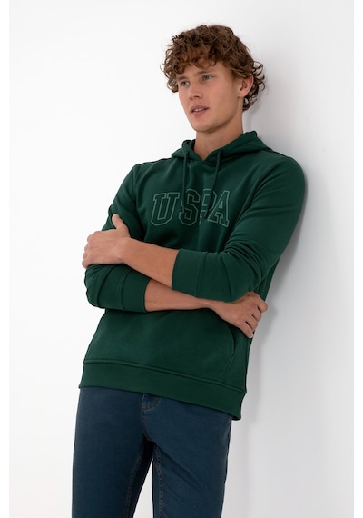 U.S. Polo Assn. Erkek Regular Fit Kapüşonlu Koyu Yeşil Basic Sweatshirt 50315663-VR079