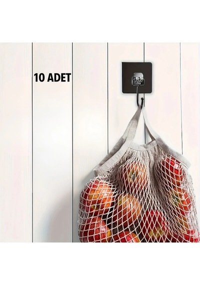 10 Adet Duvara, Dolapa Yapışan Güçlü Yapışkanlı Siyah Duvar Askısı Çok Renkli