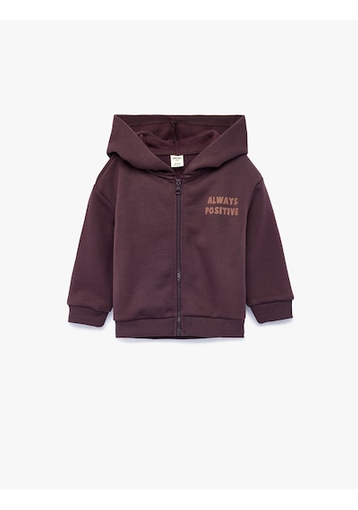 Koton Baskılı Uzun Kollu Şardonlu Fermuarlı Kapşonlu Sweatshirt Mor 7wmb10108tk