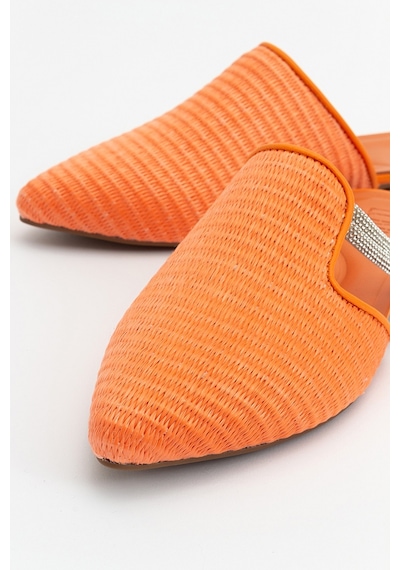 Luvishoes Pesa Turuncu Hasır Taşlı Kadın Terlik Turuncu