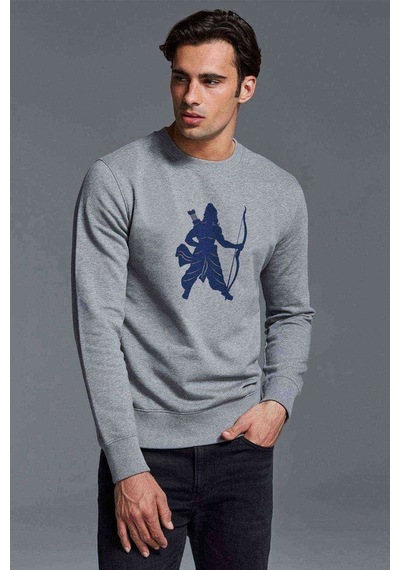 Silhouette Archery Baskılı Gri Erkek Örme Sweatshirt