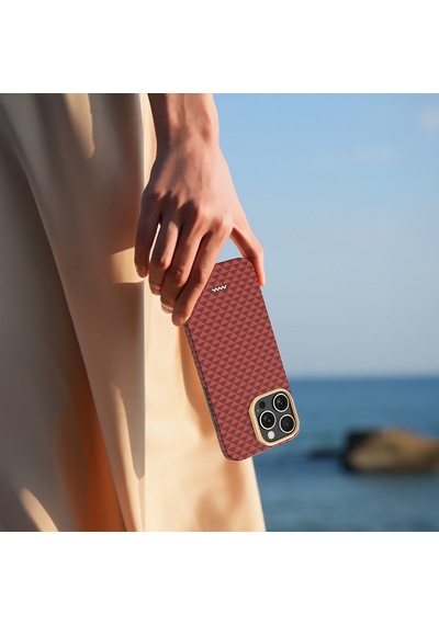 Apple iPhone 16 Pro Max Kılıf M-safe Uyumlu Raptic Aramid Skin Origin Serisi Kapak Kırmızı