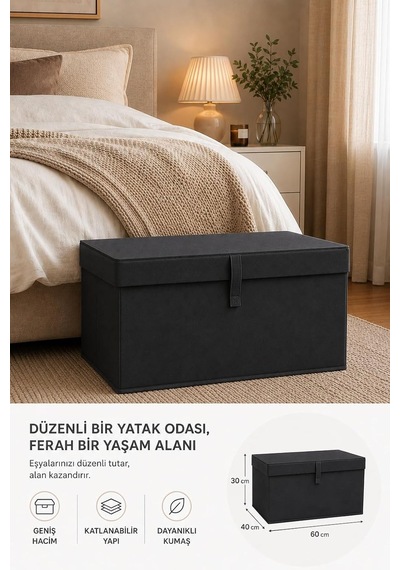 Tr Çok Amaçlı Saklama Kutusu Düzenleyici Kapaklı Sandık Tipi Kutu Hurç Organizer 3 Lü Set Antrasit, Mega 60x40x Genel