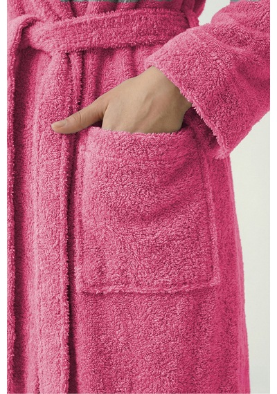 %100 Pamuklu Unisex Bornoz Şalyaka Cepli Büyük Beden 3xl 4xl Erkek Kadın Bornoz Nar Çiçeği
