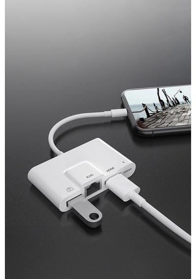 Hdmı İnternet Usb Çoklayıcı Lightning Girişli Şarj İle Kullanıma Uygun Adaptör Çoklayıcı Port