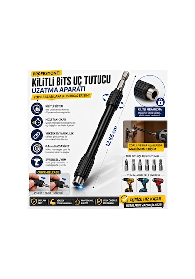 Profesyonel Manyetik Vidalama Bits Uç Tutucu Kilitli Uzatma Aparatı 12.65 Cm Matkap Ucu Uzatıcı 0.4mm