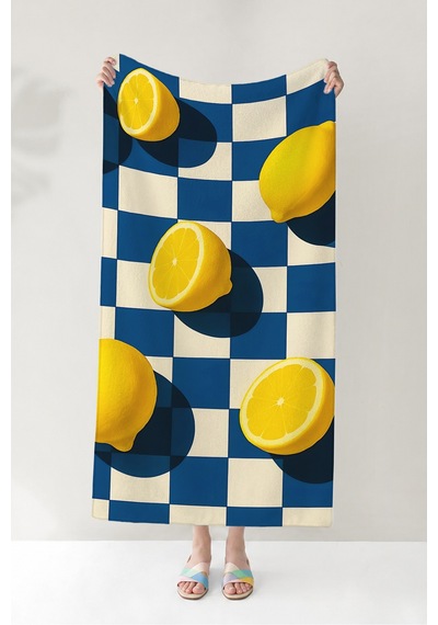 Limon Damalı Mavi Beyaz Plaj Havlusu - Akdeniz Modern Sarı Lacivert Hızlı Kuruyan Mikrofiber Havlu Dumanlı Akasya Limon Damalı Mavi Beyaz Plaj Havlusu - Akdeniz Modern Sarı Lacivert Hızlı Kuruyan Mikrofiber Havlu Dumanlı Akasya