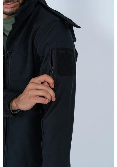 Combat Tactical Tactical Mont Kapüşonlu İçi Astarlı Mevsimlik Softjell Dik Yaka Mont - 307c-770-siyah