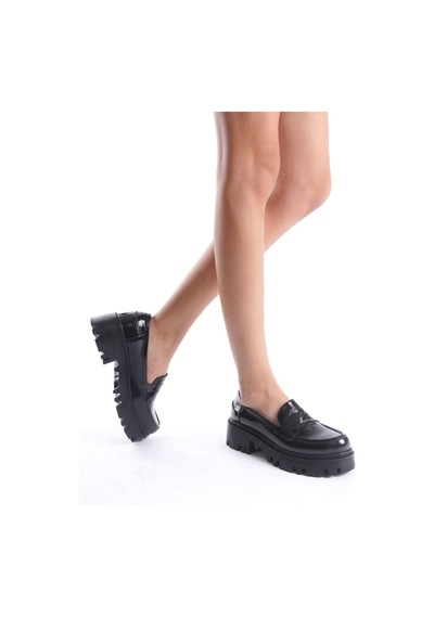 Mubiano Hakiki Deri Collection Kadın Kalın Taban Rugan Loafer Siyah - Mcgvn1012 - S Siyah