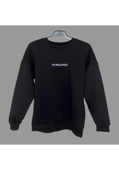Dark Line No Balance Remains Sırt Baskılı %100 Pamuk Unisex Siyah Oversize Sweatshirt Siyah