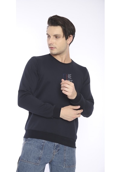 Escetic Erkek Spor Slimfit, Bisiklet Yaka Lacivert Sweatshirt-427 Lacivert