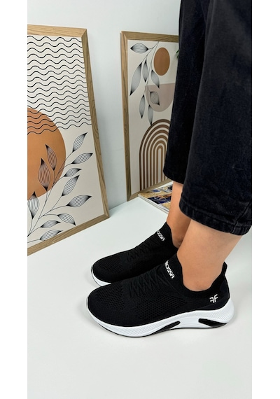 Günlük Unisex Sneaker Slip-on Nefes Alabilen Hafif Yürüyüş Bağcıksız Esnek Spor Ayakkabı 041f Siyah-beyaz
