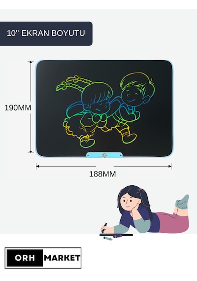 Mavi 10 İnç LCD Çizim Tableti – Şarjlı, Dijital Kalemli, USB Kablolu, Renkli Ekranlı Yazı Tableti