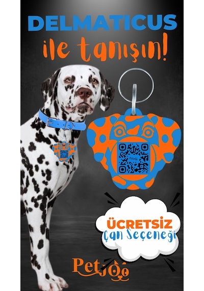Petjoo 28.Delmaticus Turuncu-Mavi Qr'lı Köpek Künyesi