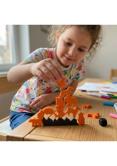 Montessori Hayvan Figürlü Denge Oyunu - Eğitici Zeka Geliştirici Tetris Blokları - Turuncu 12 Parça