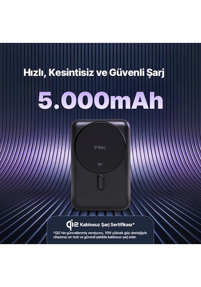 Ttec 2BB226S Recharger Pro M 5.000 mAh Qi2/Magsafe Özellikli 15W Apple Uyumlu iPhone/Android Stantlı Kablosuz Powerbank