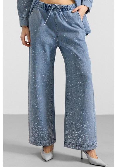 Olcay Taş Bezeli Ceket Pantolon Denim İkili Takım Açık Mavi 9387-tk