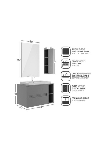 Belinza Aurora Banyo Dolabı Takımı Antrasit 85 Cm Takım 4 Parça Antrasit Belinza Aurora Banyo Dolabı Takımı Antrasit 85 Cm Takım 4 Parça Antrasit