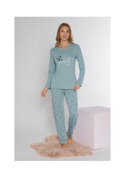 Alperi Uzun Kol Pijama Takımı Viskon 790-37 MİNT