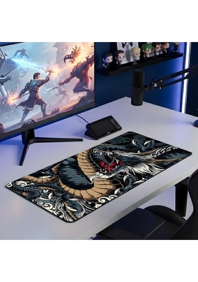 Tr 8 Farklı Desenli Baskılı Model Black Deer Xxl Gaming Mouse Pad 90x40 Cm Dikişli Kenar, Kaymaz Taban, Dijital