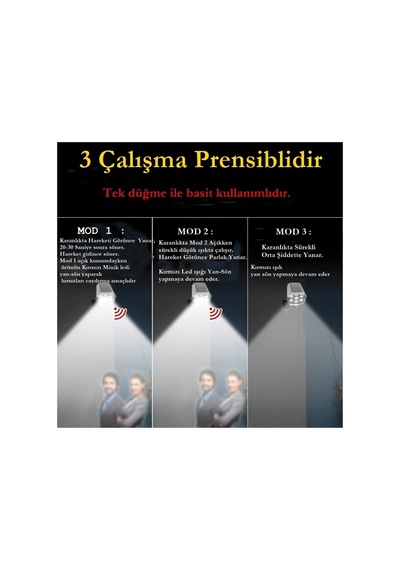4 Adet Güneş Enerjili Sokak Lambası Sahte Kamera Solar Bahçe Lambası Solar Armatür 3mod 77 Led