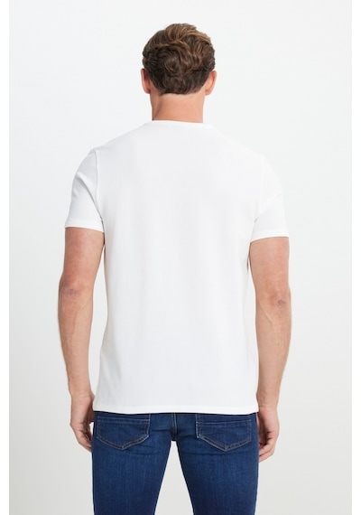 AC&Co / Altınyıldız Classics Erkek Beyaz Slim Fit Dar Kesim Bisiklet Yaka Desenli Tişört Beyaz