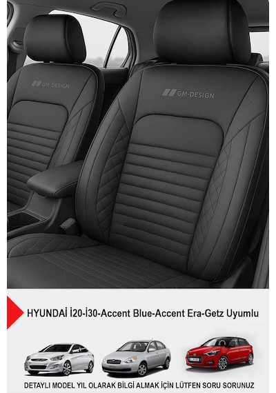 İstanbul Serisi Deri Oto Koltuk Kılıfı Hyundai İ20-i30-accent-blue-era-getz Uyumlu Siyah
