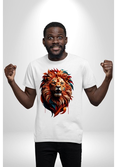 Renkli Kaplan Kükrüyor Unisex Unisex Beyaz Organik Baskılı T-shirt Penye Yüksek Kalite Beyaz