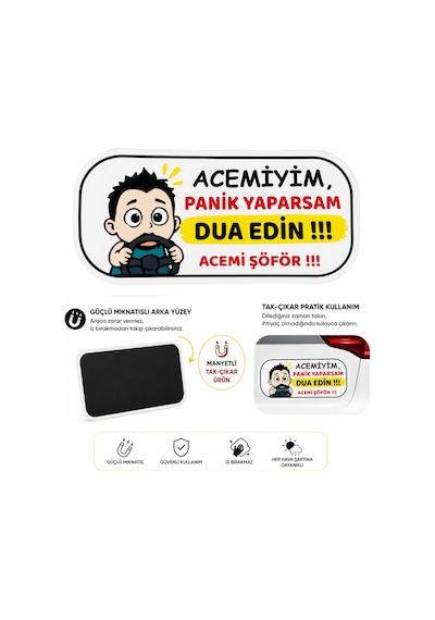 Mega Oto Market Acemi Şoför - Acemi Sürücü Magneti Tak Çıkar Manyetik Araba Bagaj Uyarı Levhası - Acemiyim Panik Yaparsam Dua Edin