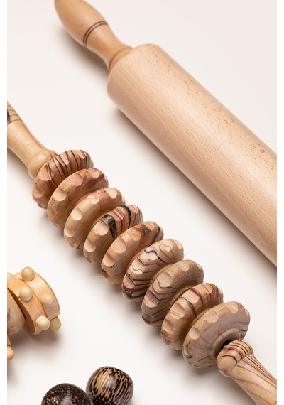 1sen Art & Beauty Maderoterapi Engraved Roller Tırtıklı Ahşap Masaj Aleti Kahverengi