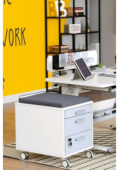 Creo Mobili Çekmeceli Kilitli Tekerlekli Vega Keson, Oturulabilir Ofis Ve Ev Komodini, Beyaz/yeşil
