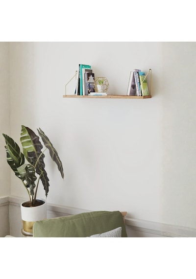 Duvar Rafı Kitaplık Mutfak Banyo Yaşam Alanı 20 X 70 Cm 1 Adet Atlantik Çam Altın Kollu Ahşap
