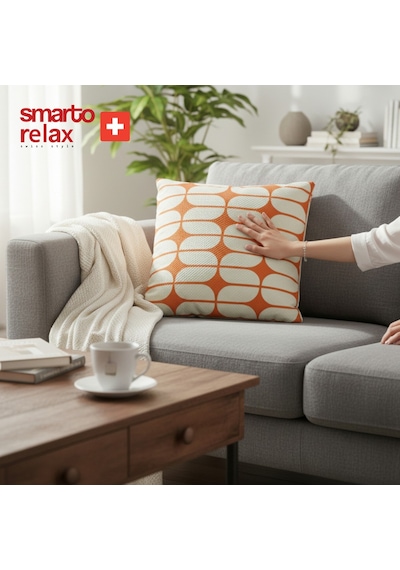 Smarto Relax Içi Dolgulu Kırlent 45x45 Cm Kare Salon & Berjer Kırlenti - Smr-kır-026 Beyaz - Turuncu