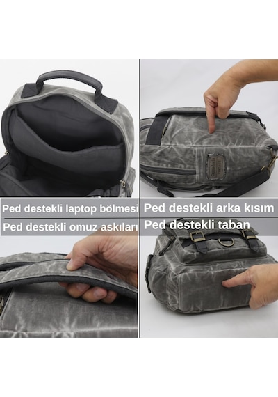 Celsus 4013 Vintage Kanvas Sırt Çantası, 15,6 İnç Laptop Bölmeli, Çok Cepli Seyahat Ve Günlük Kullanım Çantası Gri