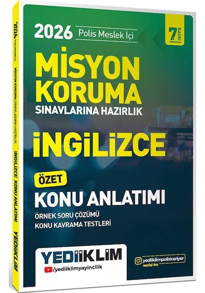 Yediiklim 2026 Polis Meslek İçi Misyon Koruma Sınavlarına Hazırlık İngilizce Konu Anlatımlı Soru Bankası