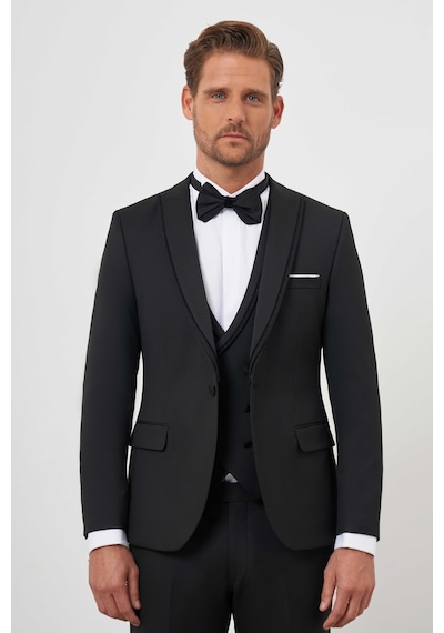 Morven Erkek Siyah Poliviskon Ceramonia Düz Desen Slim Fit Sivri Çıkma Yaka Damatlık Siyah Morven Erkek Siyah Poliviskon Ceramonia Düz Desen Slim Fit Sivri Çıkma Yaka Damatlık Siyah