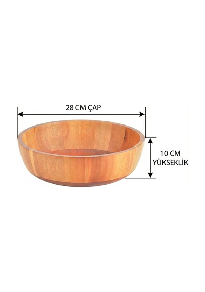 Deconox Doğal Akasya Ahşap Salata Ve Meyve Kasesi 28 Cm Büyük Boy Yuvarlak Sunum Tabağı, Çerezlik Ve Dekorati Diğer