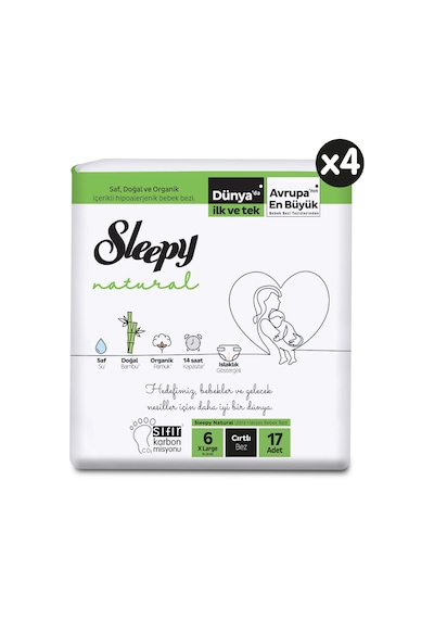 Sleepy Natural Bebek Bezi 6 Numara XLarge Aylık Paket 68 Adet 4'lü